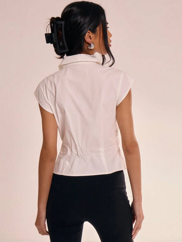 MUSERA Fitted Ruched Button Up Top