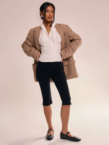 MUSERA Fitted Ruched Button Up Top