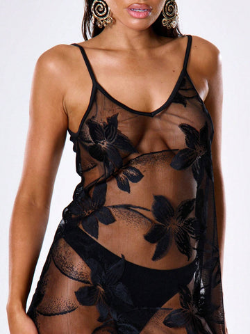 MUSERA Floral Sheer Mesh Babydoll Dress