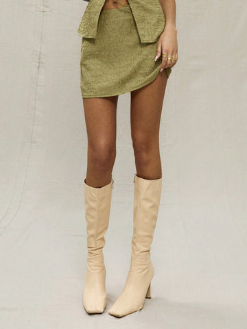 MUSERA Green Crinkle Textured Mini Skirt