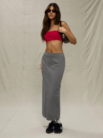 MUSERA Grey Woven Maxi Skirt