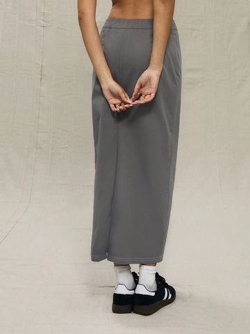MUSERA Grey Woven Maxi Skirt