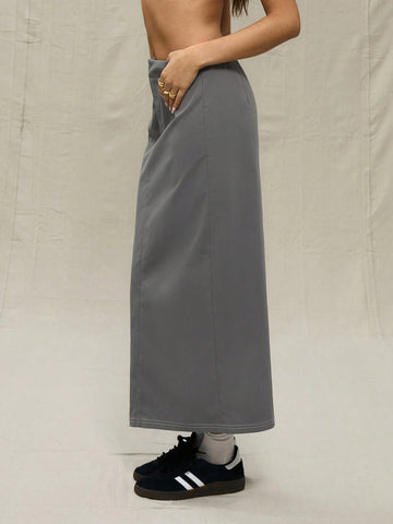 MUSERA Grey Woven Maxi Skirt