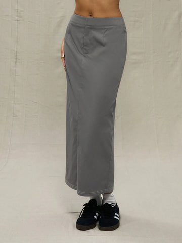 MUSERA Grey Woven Maxi Skirt