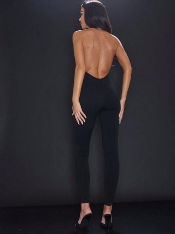 MUSERA Halter Mock Neck Backless Unitard Jumpsuit