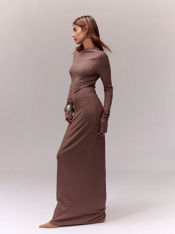 MUSERA High Neck Long Sleeve Maxi Dress