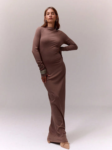 MUSERA High Neck Long Sleeve Maxi Dress
