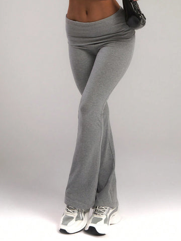 MUSERA Jersey Foldover Waist Skinny Flared Trousers