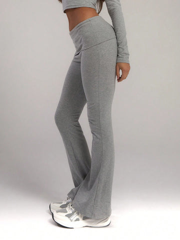 MUSERA Jersey Foldover Waist Skinny Flared Trousers