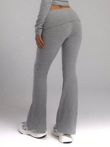 MUSERA Jersey Foldover Waist Skinny Flared Trousers