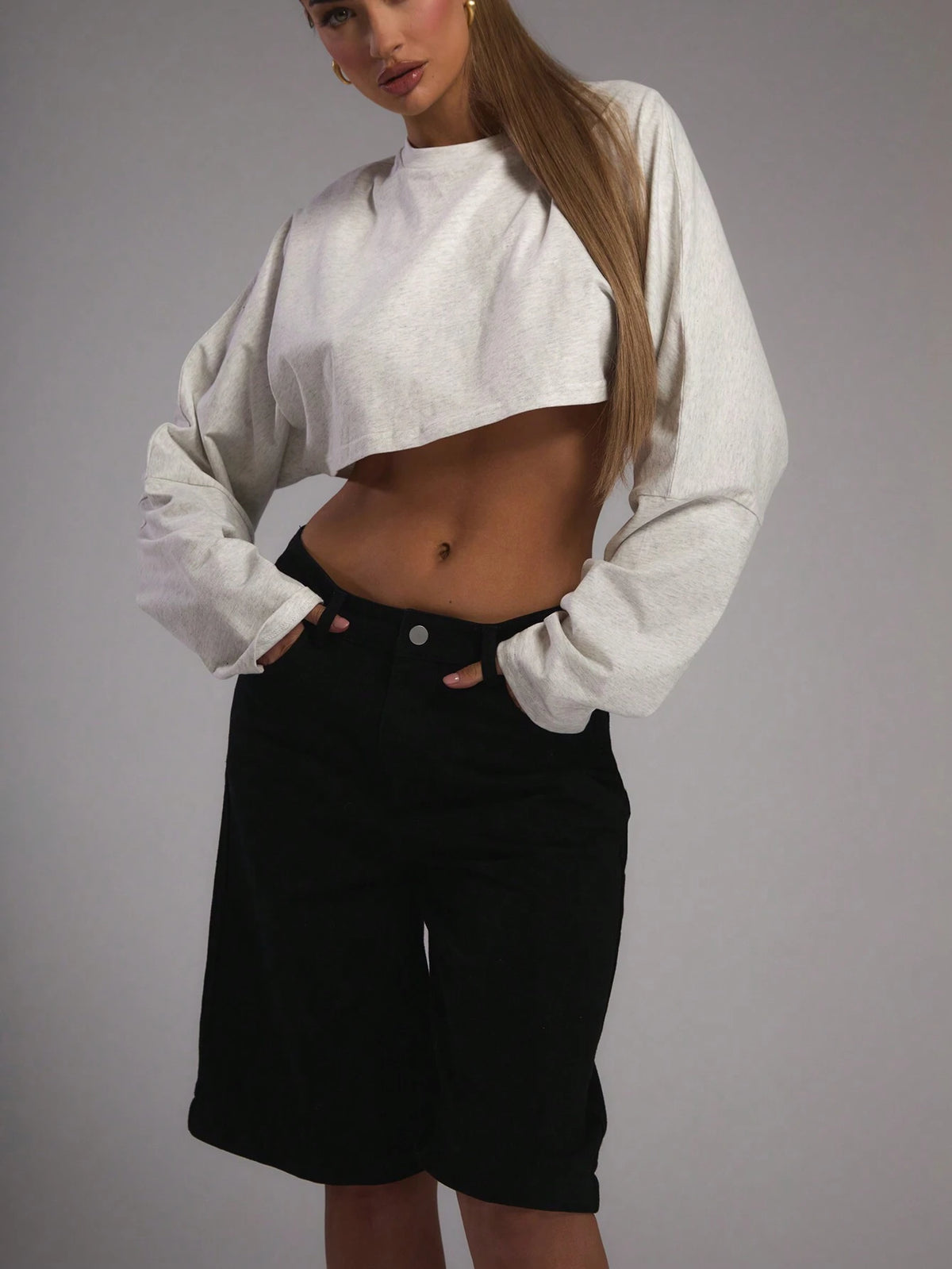 MUSERA Jersey Long Sleeve Crop Top