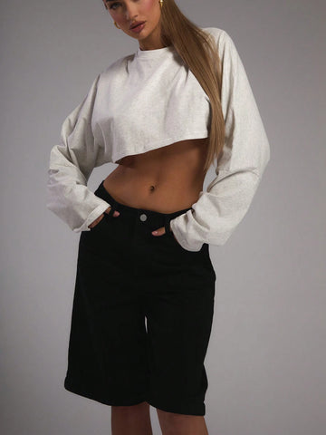 MUSERA Jersey Long Sleeve Crop Top