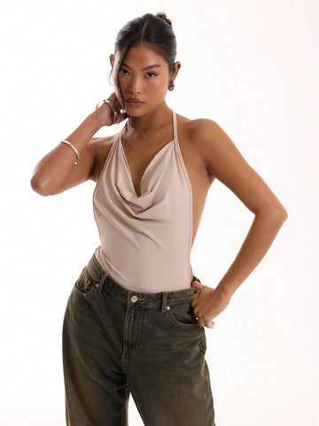 MUSERA Jersey Mini Strap Cowl Neck Top