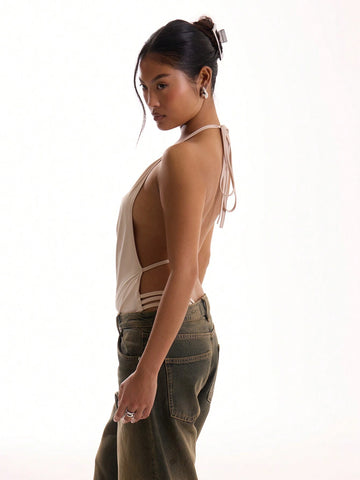 MUSERA Jersey Mini Strap Cowl Neck Top