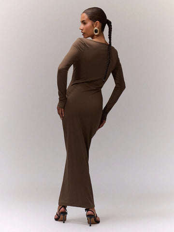 MUSERA Notch Criss Cross Front Long Sleeve Midaxi Dress