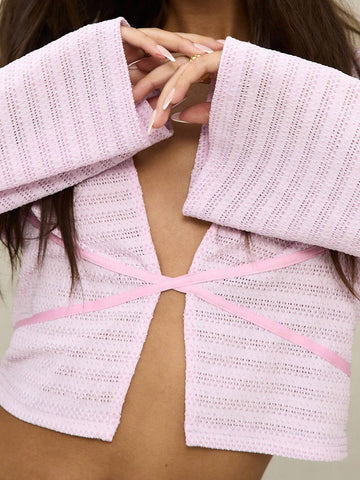 MUSERA Pink Lace Plunge Crop Top