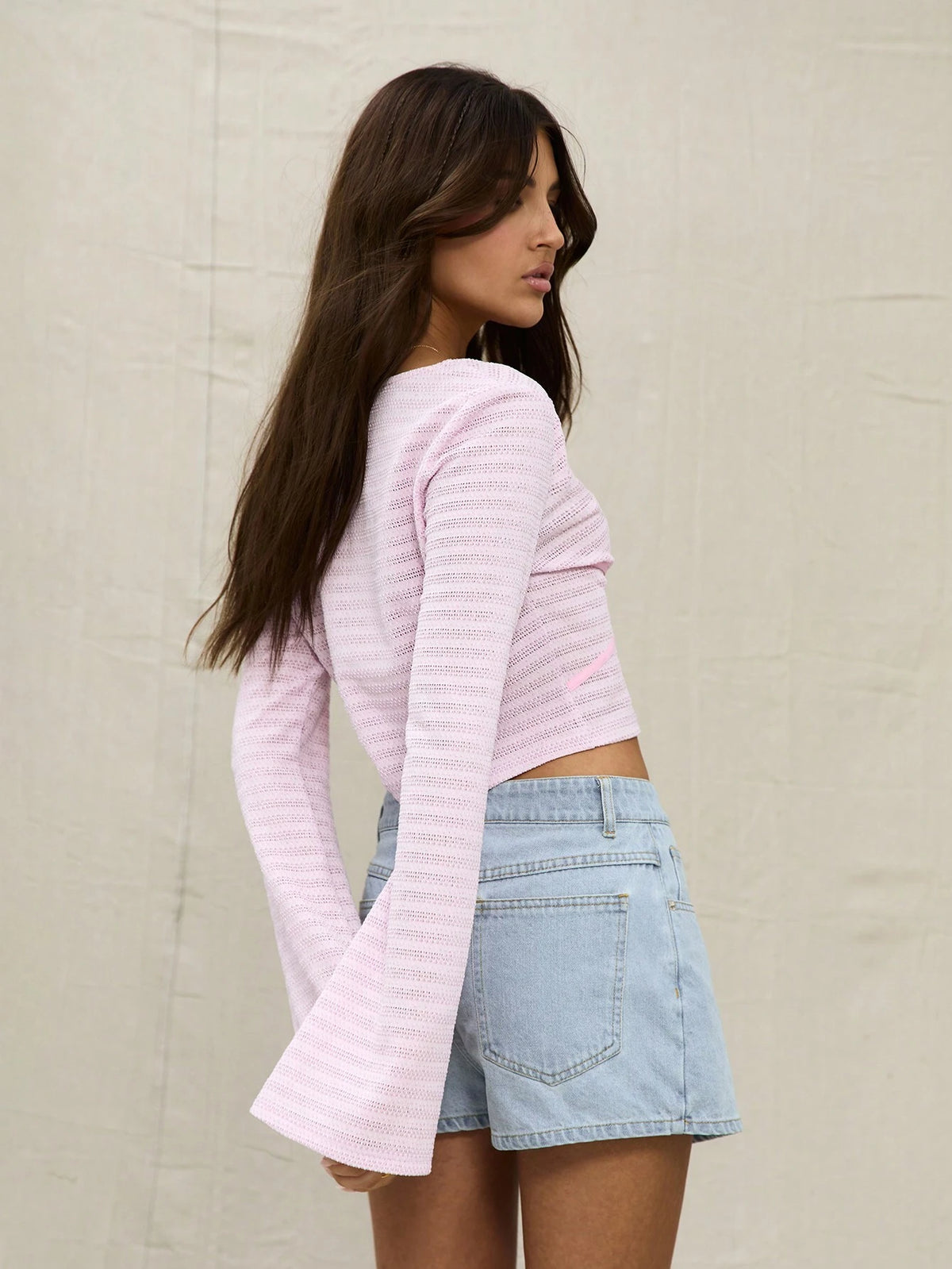 MUSERA Pink Lace Plunge Crop Top