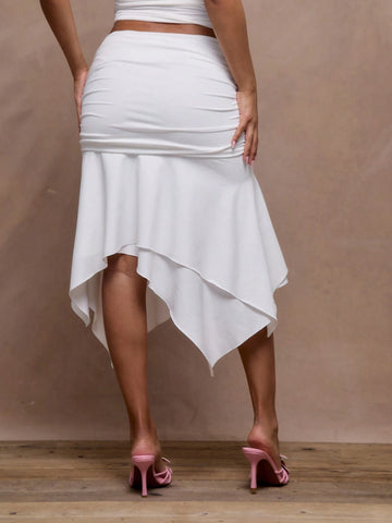 MUSERA Ruffle Ruched Tiered Midi Skirt