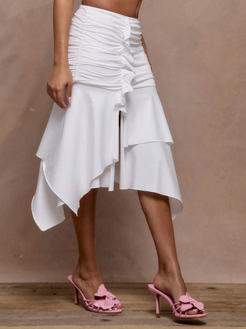 MUSERA Ruffle Ruched Tiered Midi Skirt