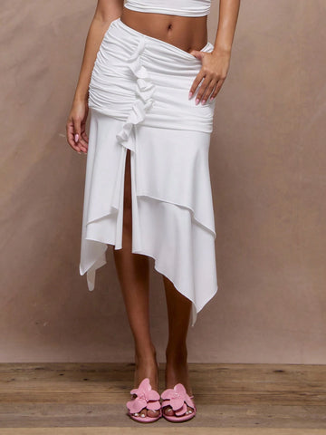 MUSERA Ruffle Ruched Tiered Midi Skirt