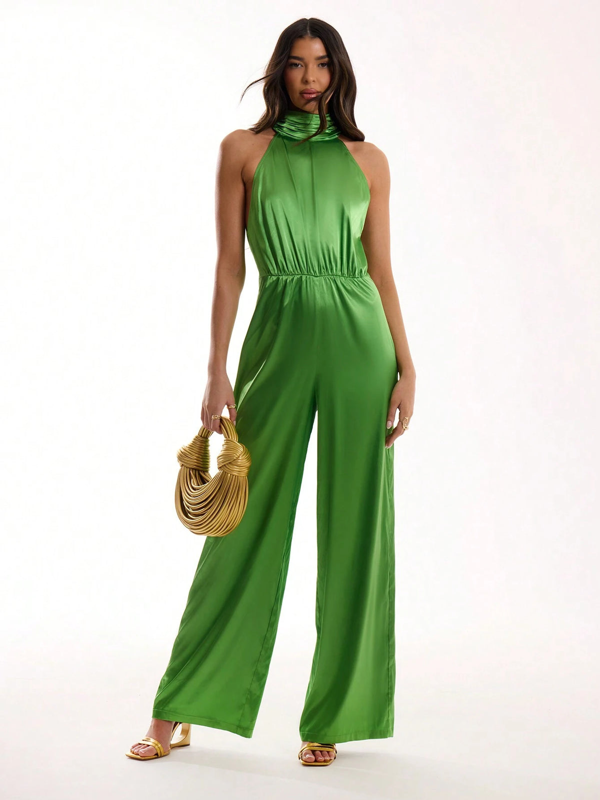 MUSERA Satin High Neck Jumpsuit