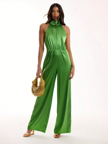 MUSERA Satin High Neck Jumpsuit