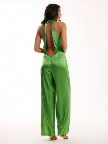 MUSERA Satin High Neck Jumpsuit