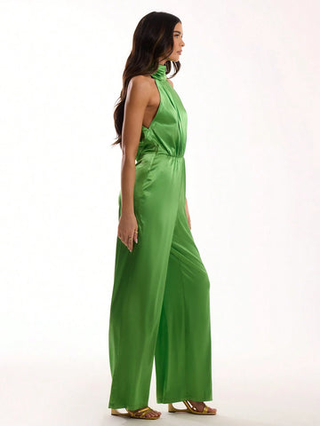MUSERA Satin High Neck Jumpsuit