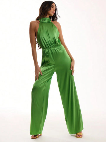 MUSERA Satin High Neck Jumpsuit