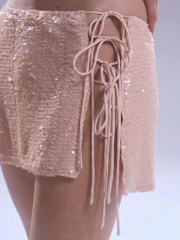 MUSERA Sequin Tie Side Mini Skirt Christmas Party New Years Birthday