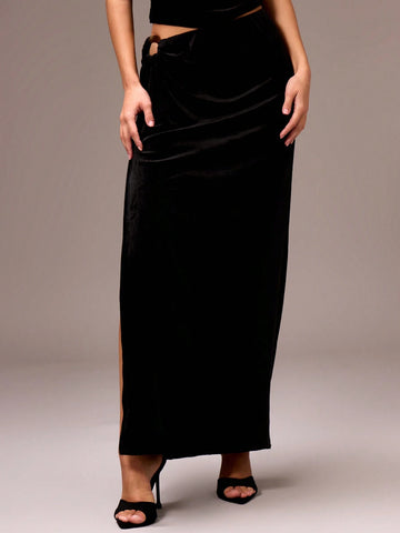 MUSERA Sexy Asymmetric Waist Split Thigh Maxi Skirt