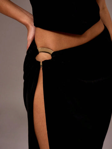 MUSERA Sexy Asymmetric Waist Split Thigh Maxi Skirt Success