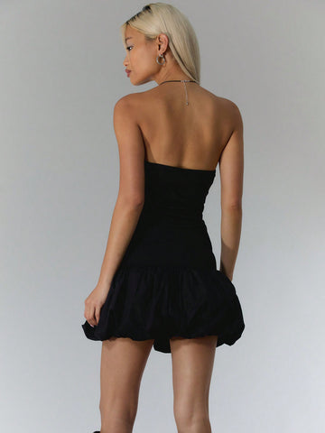 MUSERA Slinky Puffball Hem Mini Dress
