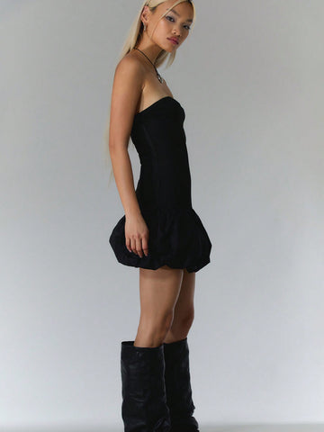 MUSERA Slinky Puffball Hem Mini Dress