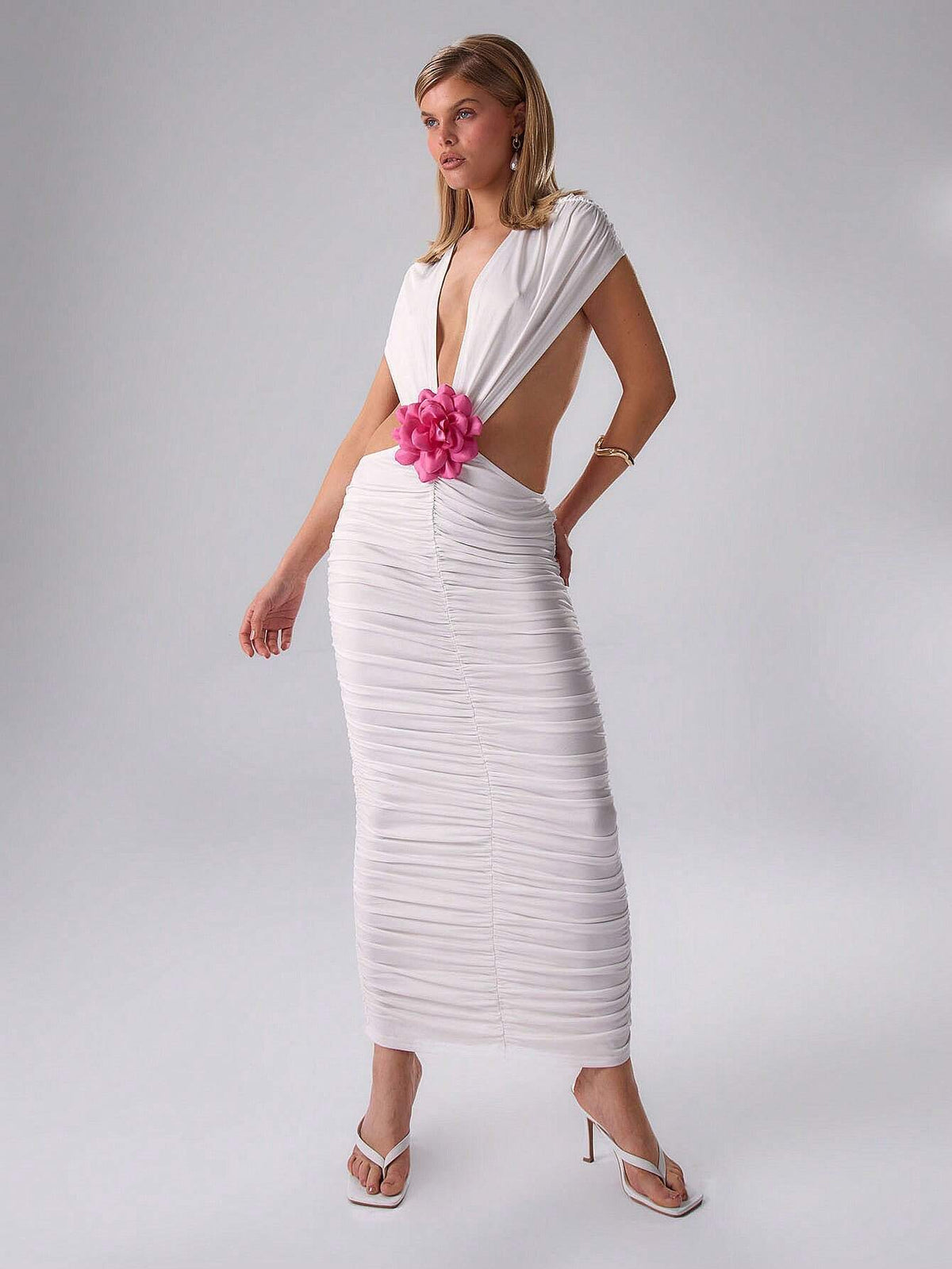 MUSERA Slinky Ruched Floral Maxi Dress