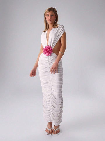 MUSERA Slinky Ruched Floral Maxi Dress