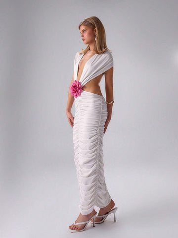MUSERA Slinky Ruched Floral Maxi Dress