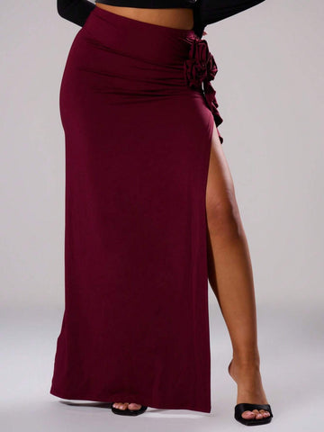 MUSERA Split Flower Detail Maxi Slinky Maxi Skirt