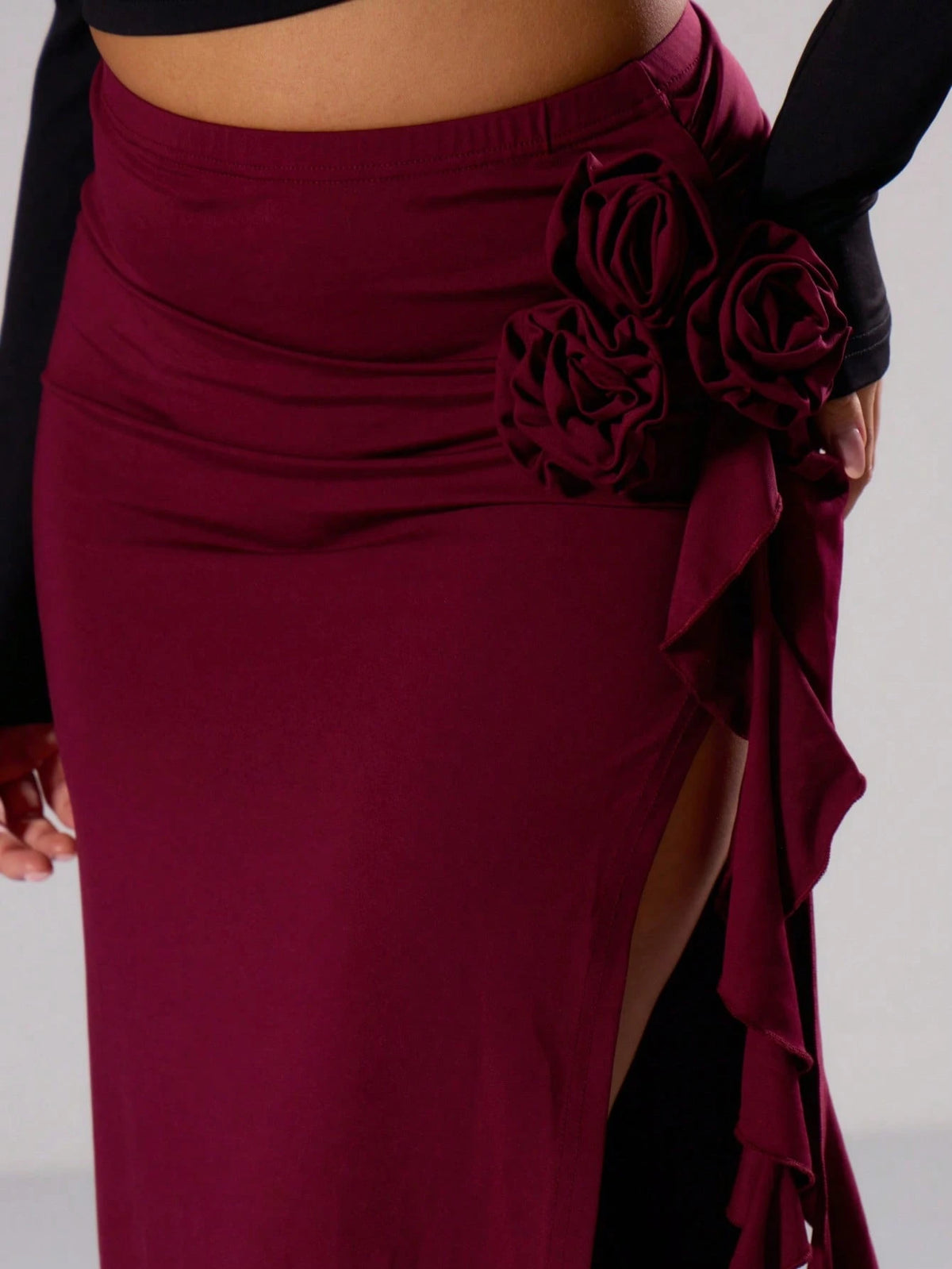 MUSERA Split Flower Detail Maxi Slinky Maxi Skirt