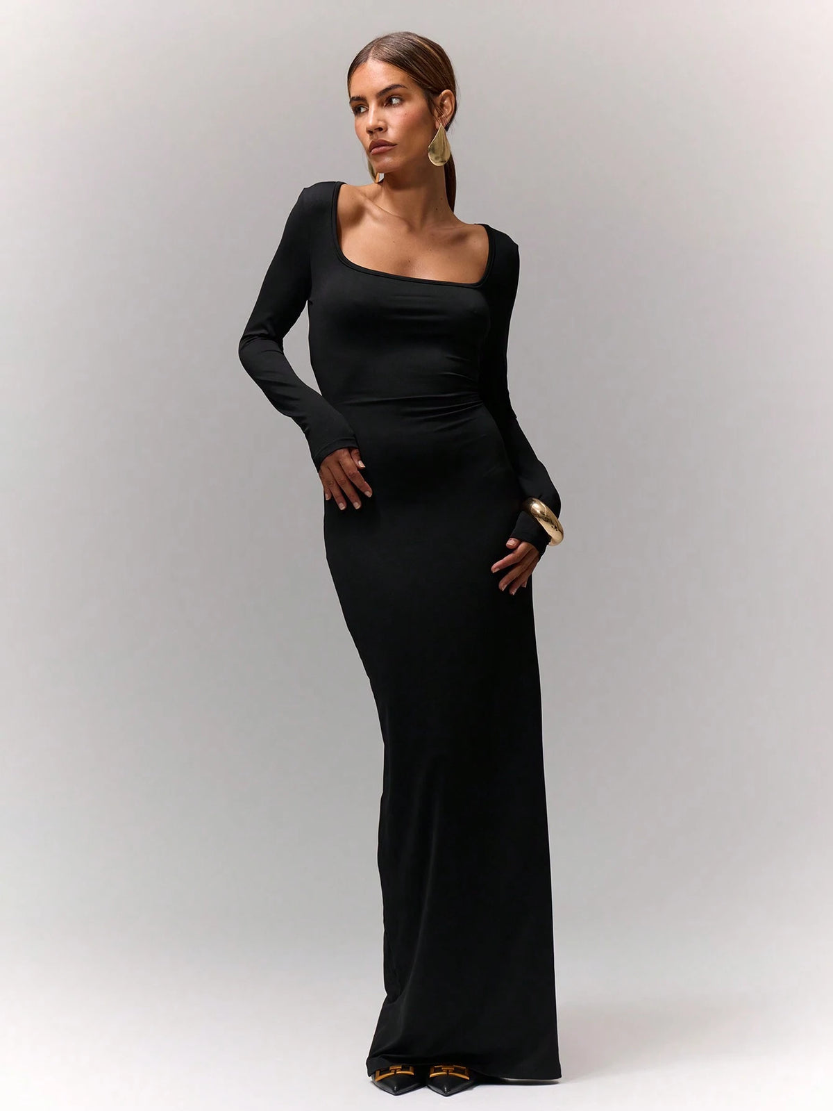 MUSERA Square Neck Long Sleeve Maxi Dress