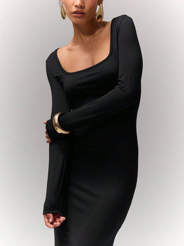 MUSERA Square Neck Long Sleeve Maxi Dress