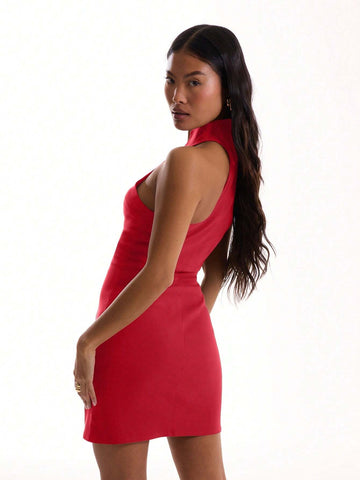 MUSERA Square Neck Stand Colour Bodycon Dress