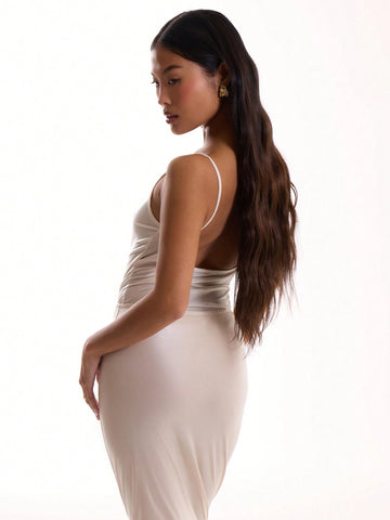 MUSERA Summer Solid Color Glossy Wet Look V-Neck Cami Bodysuit