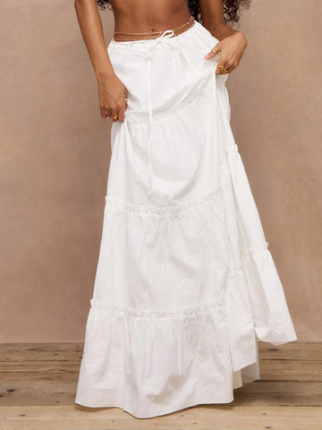 MUSERA Tiered Floaty Tie Waist Maxi Skirt
