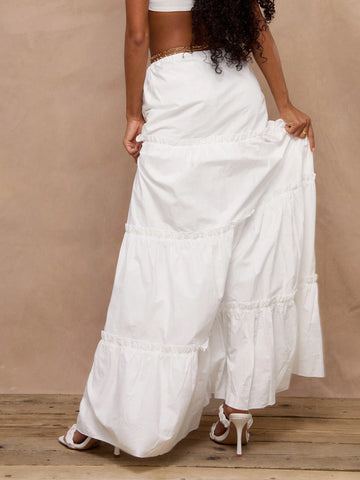 MUSERA Tiered Floaty Tie Waist Maxi Skirt