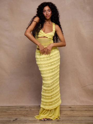 MUSERA Tiered Floral Lace Mesh Panel Midaxi Skirt