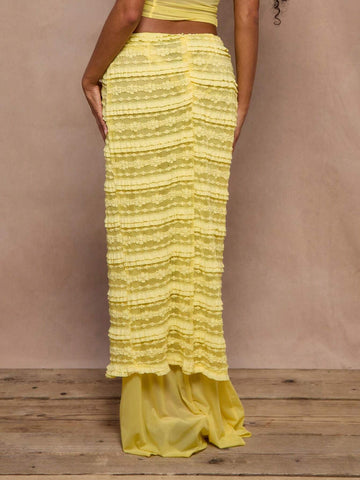 MUSERA Tiered Floral Lace Mesh Panel Midaxi Skirt