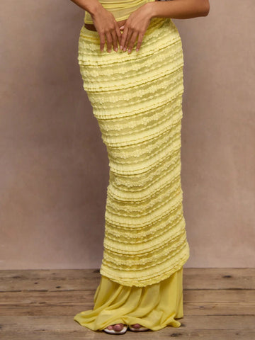 MUSERA Tiered Floral Lace Mesh Panel Midaxi Skirt