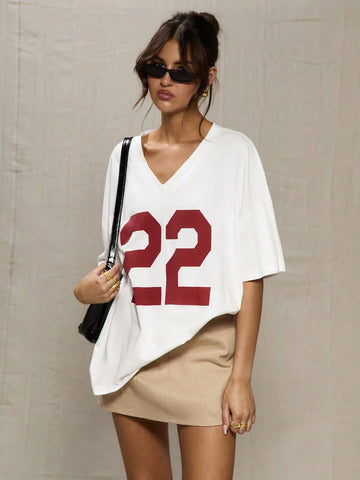 MUSERA White Oversized Baseball T Shirt