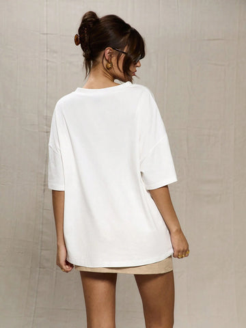 MUSERA White Oversized Baseball T Shirt